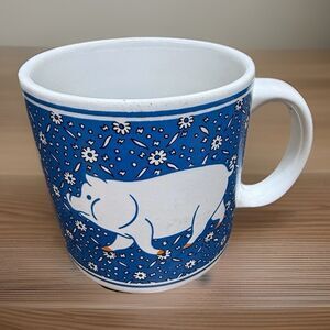 Pig Coffee Cup Mug w/ Daisy Flowers White and Blue J.S.N.Y. Vintage